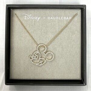 Baublebar Disney Mickey Mouse Pendant Necklace Gold Pave Crystal Charm New